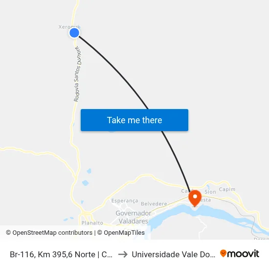 Br-116, Km 395,6 Norte | Chácaras Quintas Green Hill to Universidade Vale Do Rio Doce - Campus II map