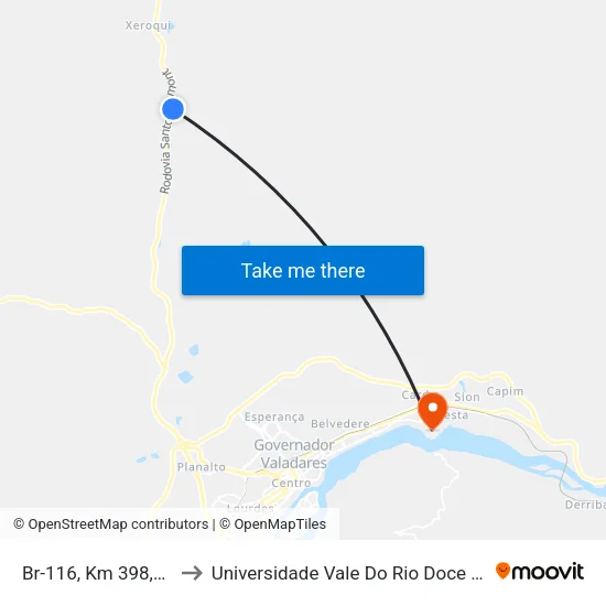 Br-116, Km 398,1 Norte to Universidade Vale Do Rio Doce - Campus II map