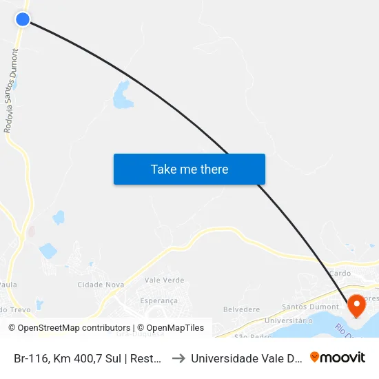 Br-116, Km 400,7 Sul | Restaurante Parada Dos Coqueiros to Universidade Vale Do Rio Doce - Campus II map