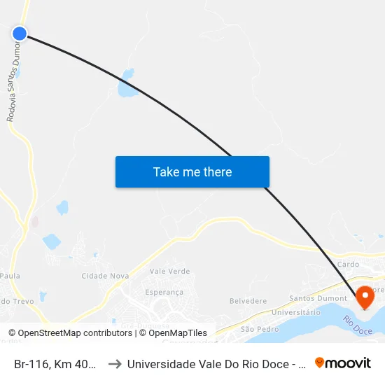 Br-116, Km 401,5 Sul to Universidade Vale Do Rio Doce - Campus II map