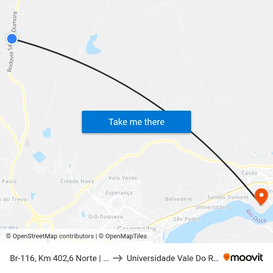 Br-116, Km 402,6 Norte | Cidade Dos Meninos to Universidade Vale Do Rio Doce - Campus II map