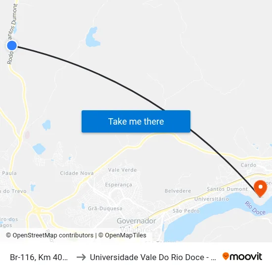 Br-116, Km 403,1 Sul to Universidade Vale Do Rio Doce - Campus II map