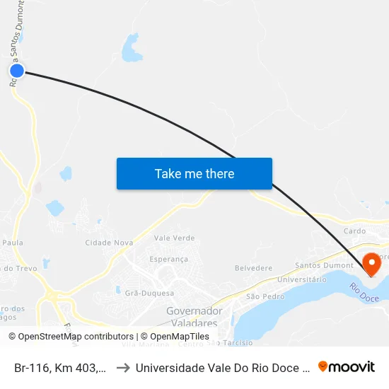 Br-116, Km 403,4 Norte to Universidade Vale Do Rio Doce - Campus II map