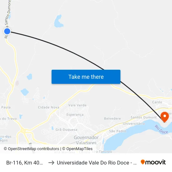 Br-116, Km 403,4 Sul to Universidade Vale Do Rio Doce - Campus II map