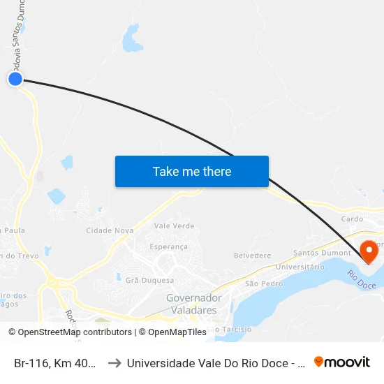 Br-116, Km 403,9 Sul to Universidade Vale Do Rio Doce - Campus II map