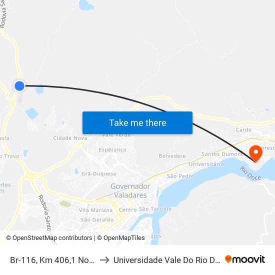 Br-116, Km 406,1 Norte | Madelite to Universidade Vale Do Rio Doce - Campus II map