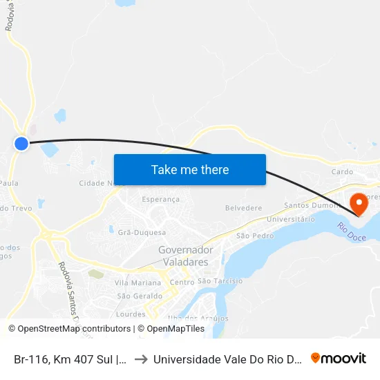 Br-116, Km 407 Sul | Entr. Br-259 to Universidade Vale Do Rio Doce - Campus II map