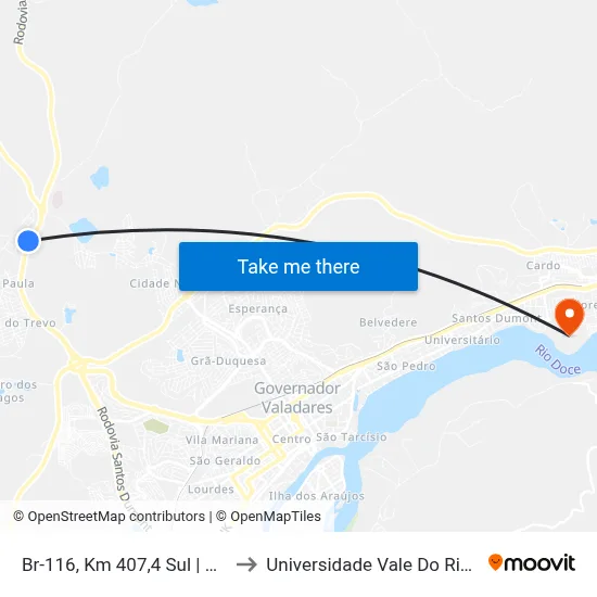 Br-116, Km 407,4 Sul | Hotel Casa Grande to Universidade Vale Do Rio Doce - Campus II map