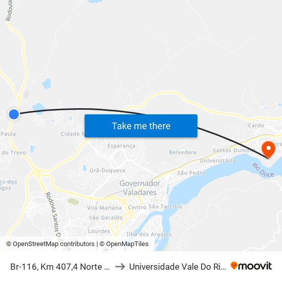 Br-116, Km 407,4 Norte | Hotel Casa Grande to Universidade Vale Do Rio Doce - Campus II map