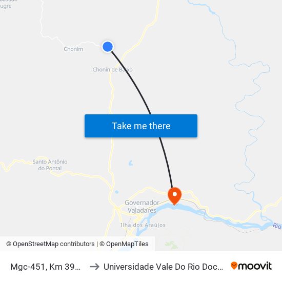 Mgc-451, Km 396,5 Norte to Universidade Vale Do Rio Doce - Campus II map