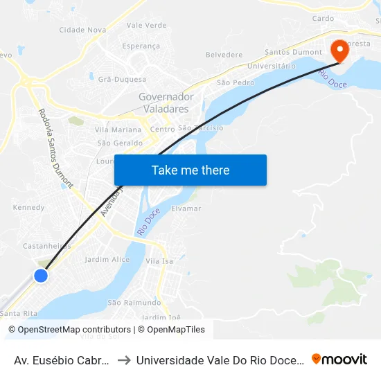 Av. Eusébio Cabral, 4000 to Universidade Vale Do Rio Doce - Campus II map