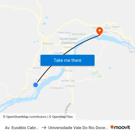 Av. Eusébio Cabral, 6380 to Universidade Vale Do Rio Doce - Campus II map
