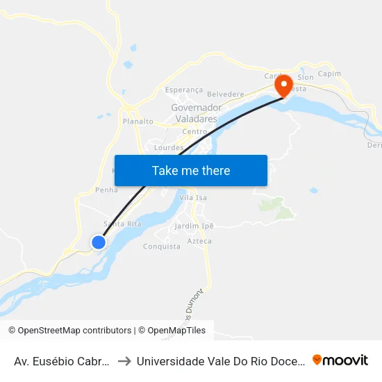 Av. Eusébio Cabral, 6650 to Universidade Vale Do Rio Doce - Campus II map