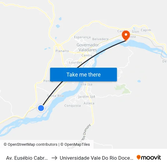 Av. Eusébio Cabral, 7450 to Universidade Vale Do Rio Doce - Campus II map