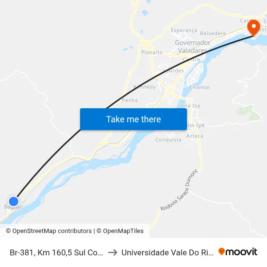 Br-381, Km 160,5 Sul Com Rua Wilson Lima to Universidade Vale Do Rio Doce - Campus II map