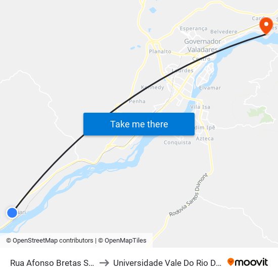 Rua Afonso Bretas Sobrinho, 140 to Universidade Vale Do Rio Doce - Campus II map