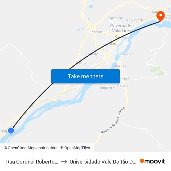 Rua Coronel Roberto Soares, 453 to Universidade Vale Do Rio Doce - Campus II map