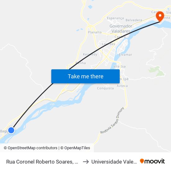 Rua Coronel Roberto Soares, 525 | Cemitério - Ponto Final De Baguari to Universidade Vale Do Rio Doce - Campus II map