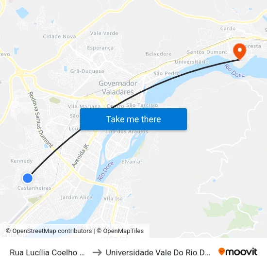 Rua Lucília Coelho Amaral, 150 to Universidade Vale Do Rio Doce - Campus II map