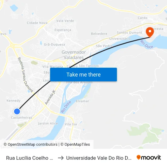 Rua Lucília Coelho Amaral, 147 to Universidade Vale Do Rio Doce - Campus II map