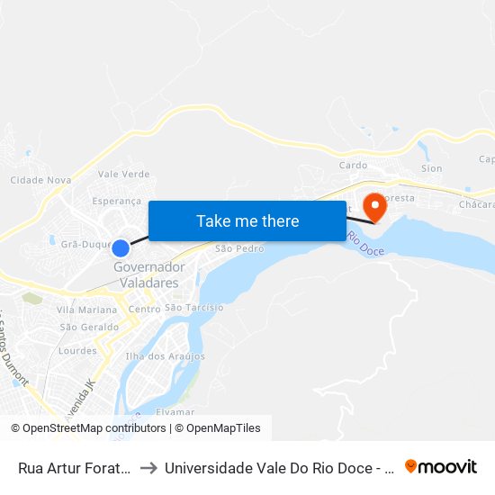 Rua Artur Foratini, 45 to Universidade Vale Do Rio Doce - Campus II map