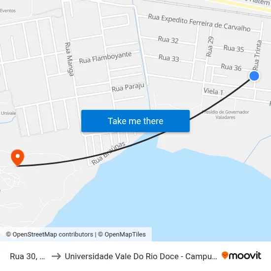 Rua 30, 63 to Universidade Vale Do Rio Doce - Campus II map