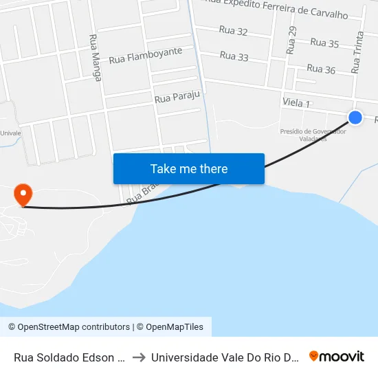 Rua Soldado Edson Veloso, 252 to Universidade Vale Do Rio Doce - Campus II map