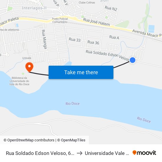 Rua Soldado Edson Veloso, 601 | Ponto Final Do Santos Dumont to Universidade Vale Do Rio Doce - Campus II map