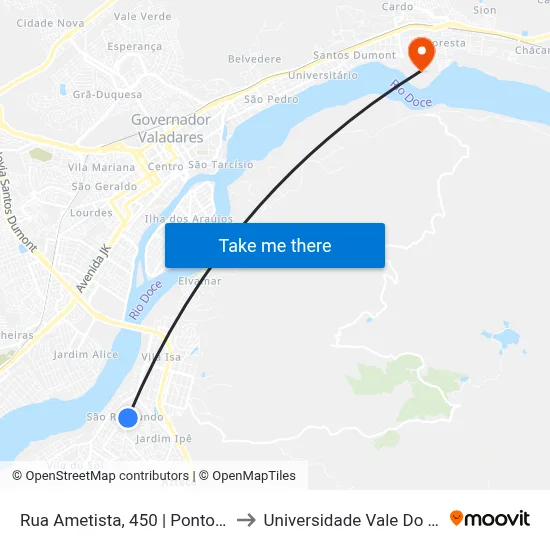 Rua Ametista, 450 | Ponto Final Do São Raimundo to Universidade Vale Do Rio Doce - Campus II map