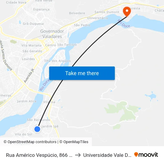 Rua Américo Vespúcio, 866 | Ponto Final Do Alto Vera Cruz to Universidade Vale Do Rio Doce - Campus II map
