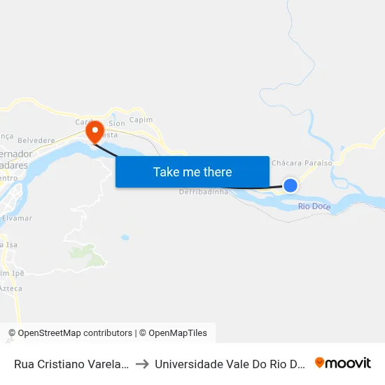 Rua Cristiano Varela Com Rua A to Universidade Vale Do Rio Doce - Campus II map