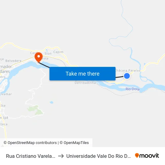 Rua Cristiano Varela Com Rua D to Universidade Vale Do Rio Doce - Campus II map