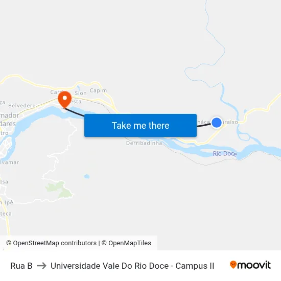 Rua B to Universidade Vale Do Rio Doce - Campus II map