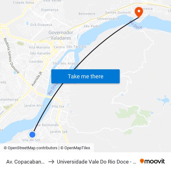 Av. Copacabana, 226 to Universidade Vale Do Rio Doce - Campus II map