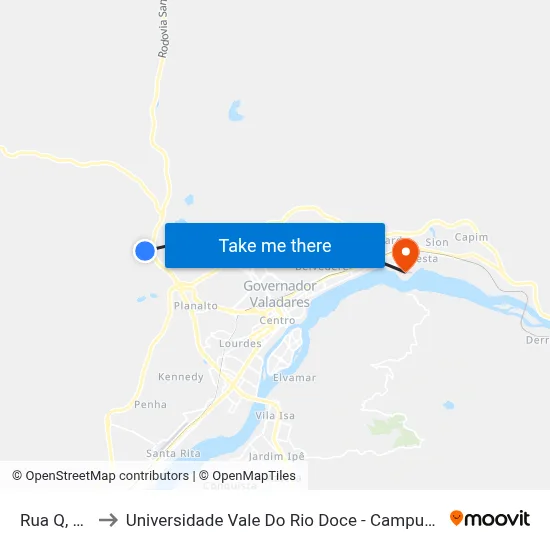 Rua Q, 71 to Universidade Vale Do Rio Doce - Campus II map