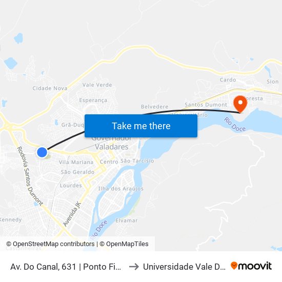 Av. Do Canal, 631 | Ponto Final Da Linha 16c No Altinópolis to Universidade Vale Do Rio Doce - Campus II map