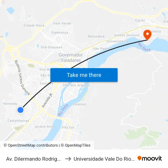 Av. Dilermando Rodrigues De Melo, 379 to Universidade Vale Do Rio Doce - Campus II map