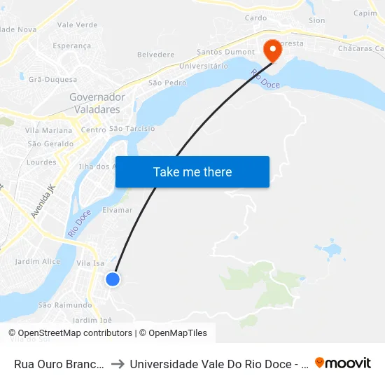 Rua Ouro Branco, 339 to Universidade Vale Do Rio Doce - Campus II map