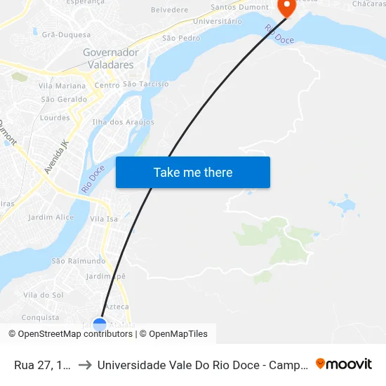 Rua 27, 179 to Universidade Vale Do Rio Doce - Campus II map
