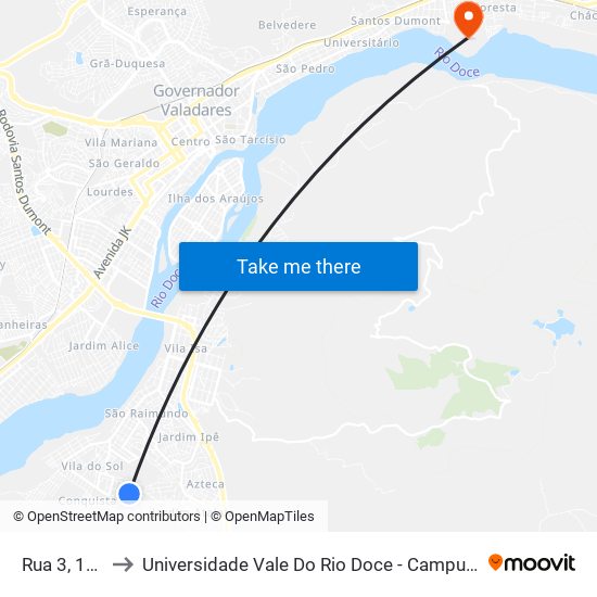 Rua 3, 130 to Universidade Vale Do Rio Doce - Campus II map