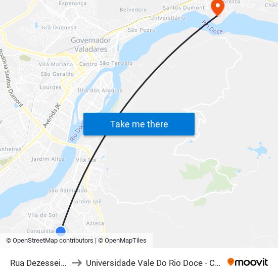 Rua Dezesseis, 16 to Universidade Vale Do Rio Doce - Campus II map
