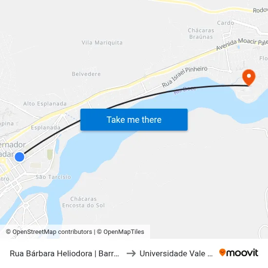 Rua Bárbara Heliodora | Barraca Do Léo - Governador Valadares to Universidade Vale Do Rio Doce - Campus II map