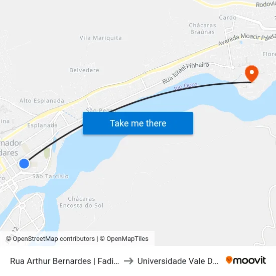 Rua Arthur Bernardes | Fadivale - Governador Valadares to Universidade Vale Do Rio Doce - Campus II map