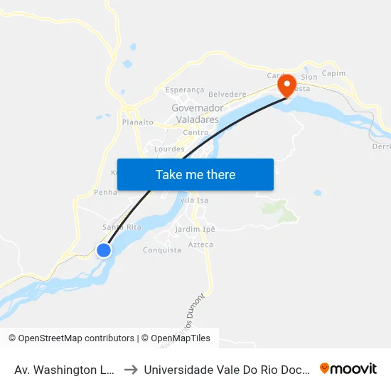 Av. Washington Luís, 3005 to Universidade Vale Do Rio Doce - Campus II map