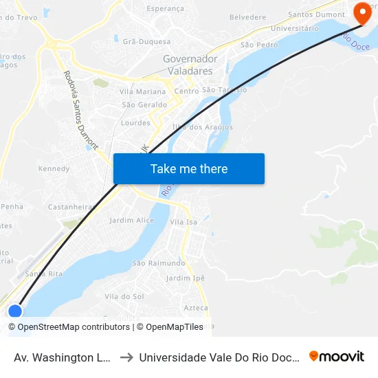 Av. Washington Luís, 2792 to Universidade Vale Do Rio Doce - Campus II map