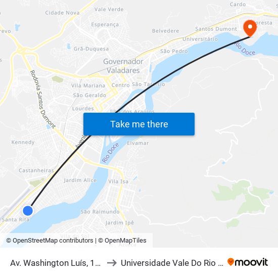 Av. Washington Luís, 1206 | João Melo to Universidade Vale Do Rio Doce - Campus II map