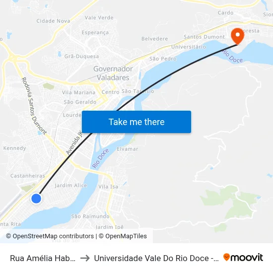 Rua Amélia Habib, 298 to Universidade Vale Do Rio Doce - Campus II map