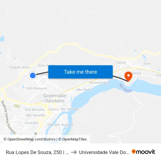 Rua Lopes De Souza, 250 | Igreja Santa Rosa De Lima to Universidade Vale Do Rio Doce - Campus II map