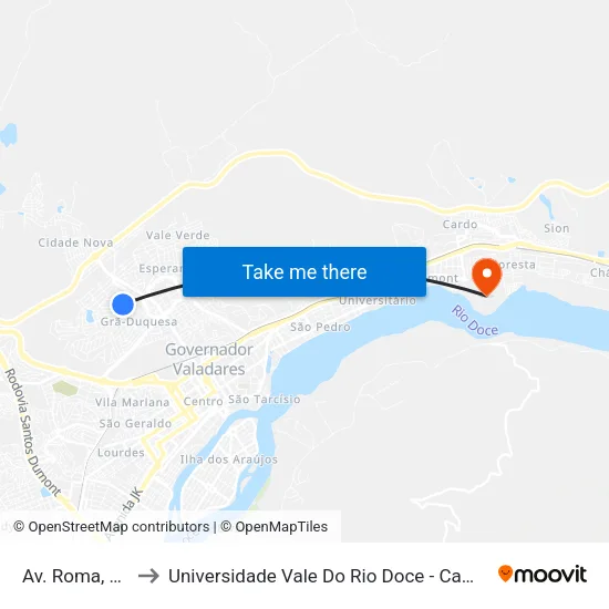 Av. Roma, 288 to Universidade Vale Do Rio Doce - Campus II map