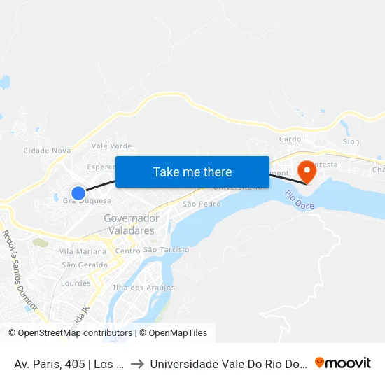 Av. Paris, 405 | Los Hermanos to Universidade Vale Do Rio Doce - Campus II map